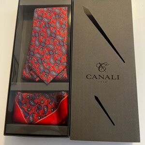 Canali Vibrant Red and Blue Paisley Tie Set